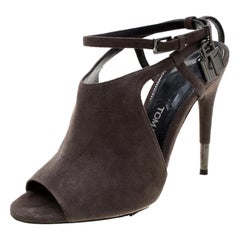 Tom Ford Grey Suede Peep Toe Ankle Strap Sandals Size 37