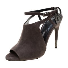 Tom Ford Grey Suede Peep Toe Ankle Strap Sandals Size 37