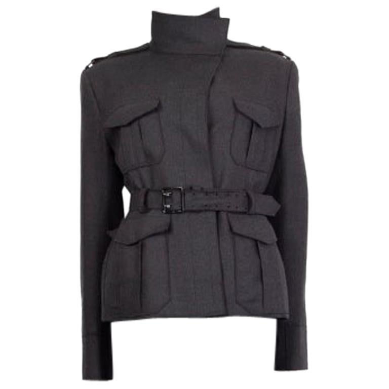 TOM FORD grey wool & cashmere BELTED MILITARY Jacket 44 L