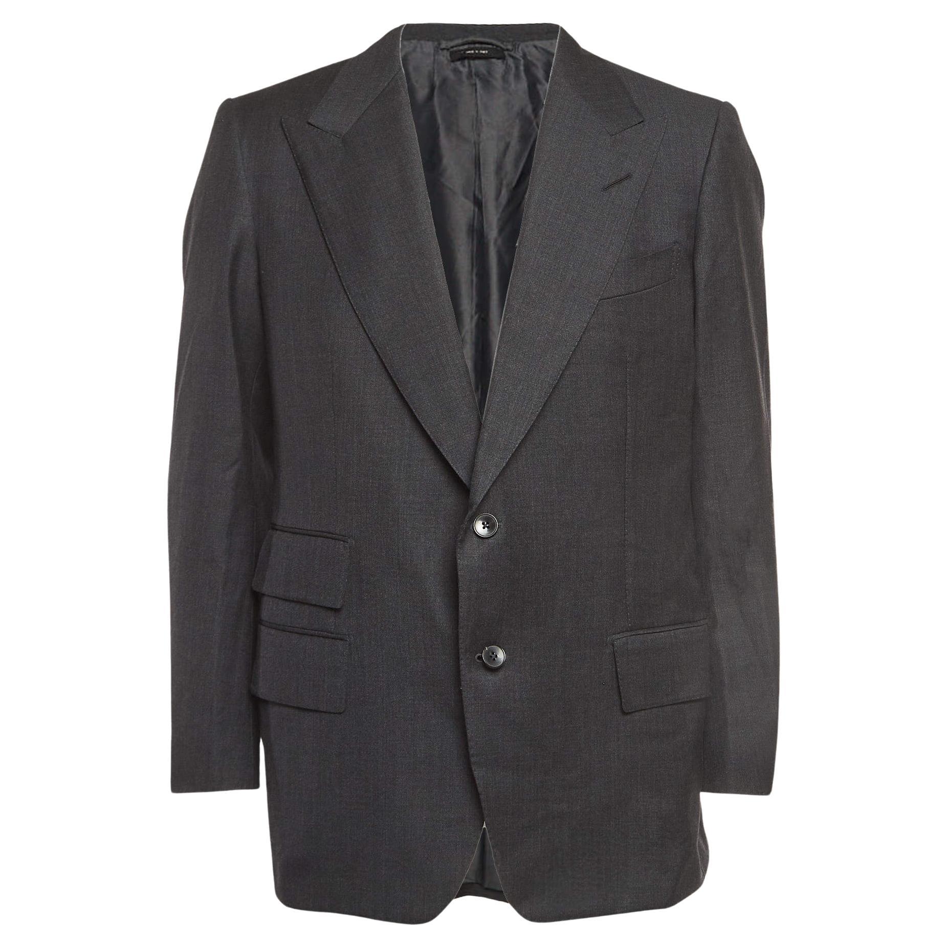 Tom Ford Grey Wool Double Breasted Blazer XXL For Sale