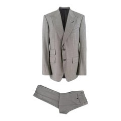 Used Tom Ford Grey Wool Single Breasted Printed Suit SIZE 52