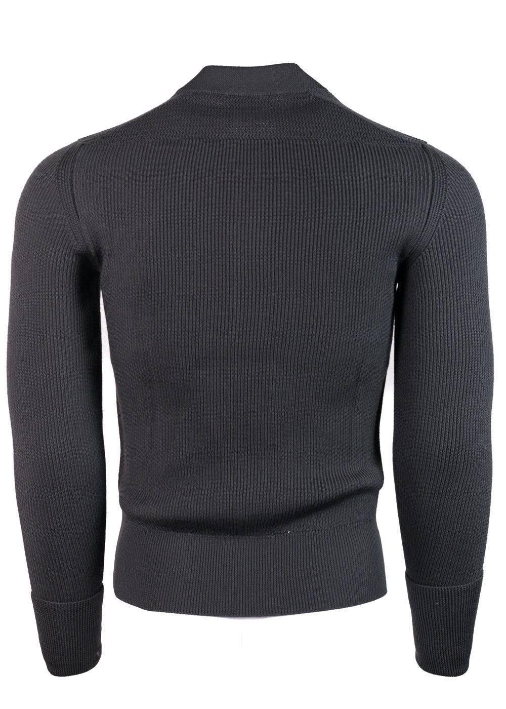 Black Tom Ford Grey Wool Tight Ribbed Knit Zippered Mock Neck Sweater For Sale