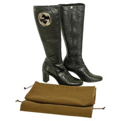 Gucci Vintage 1999 Tom Ford Black Leather Knee-High Boots, Size 37.5
