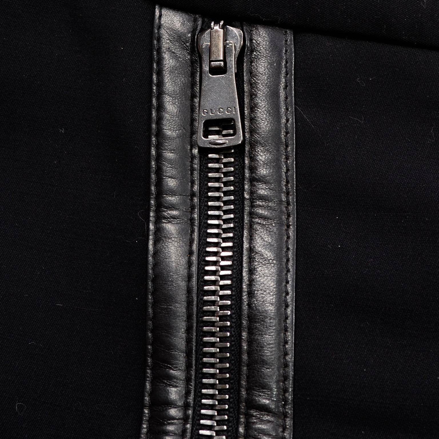 Tom Ford Gucci F/W 2001 Runway Black Wool Zipper Pants w Leather Trim Size 38 9