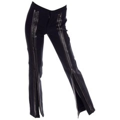 Tom Ford Gucci F/W 2001 Runway Black Wool Zipper Pants w Leather Trim Size 38