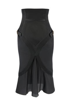 Tom Ford Gucci Fall 2003 Black Silk High Waist Corset Pencil Skirt with Straps