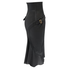 Tom Ford Gucci Fall 2003 Black Silk High Waist Corset Pencil Skirt with Straps