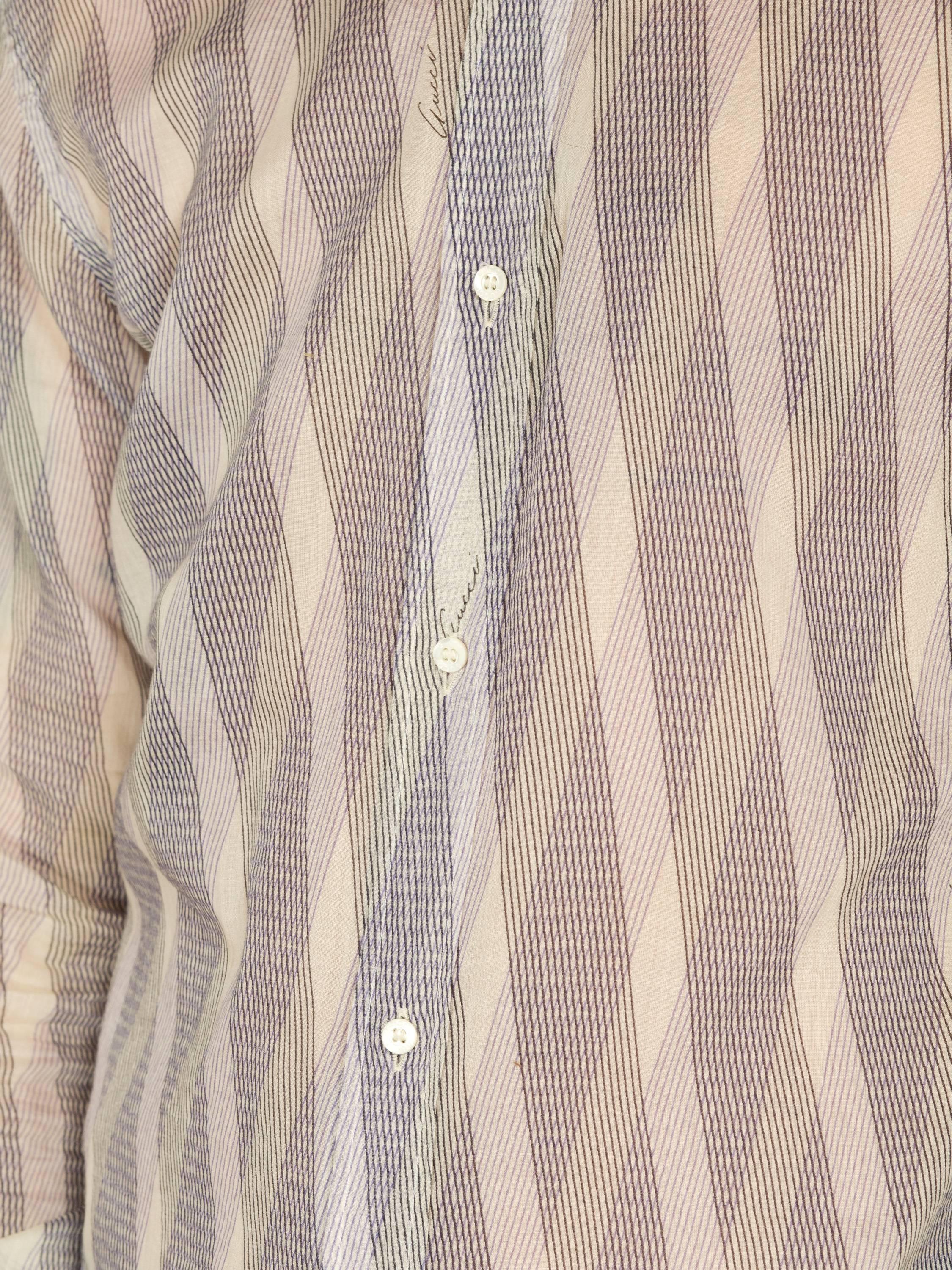 1990S GUCCI Men's 70S Style Sheer Diagonal Striped Shirt 6