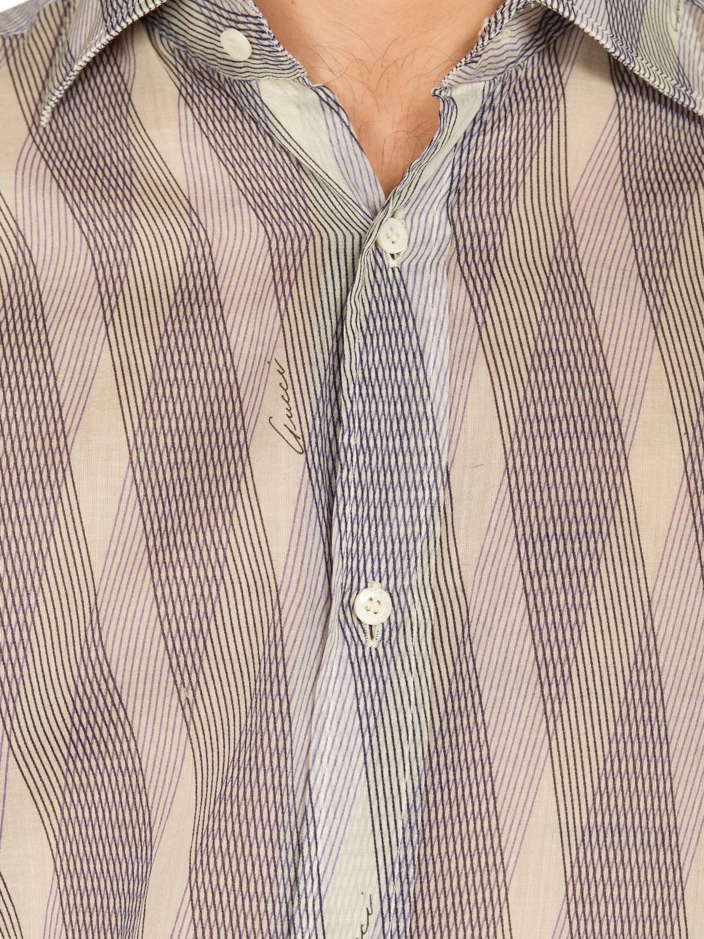 1990S GUCCI Men's 70S Style Sheer Diagonal Striped Shirt 8