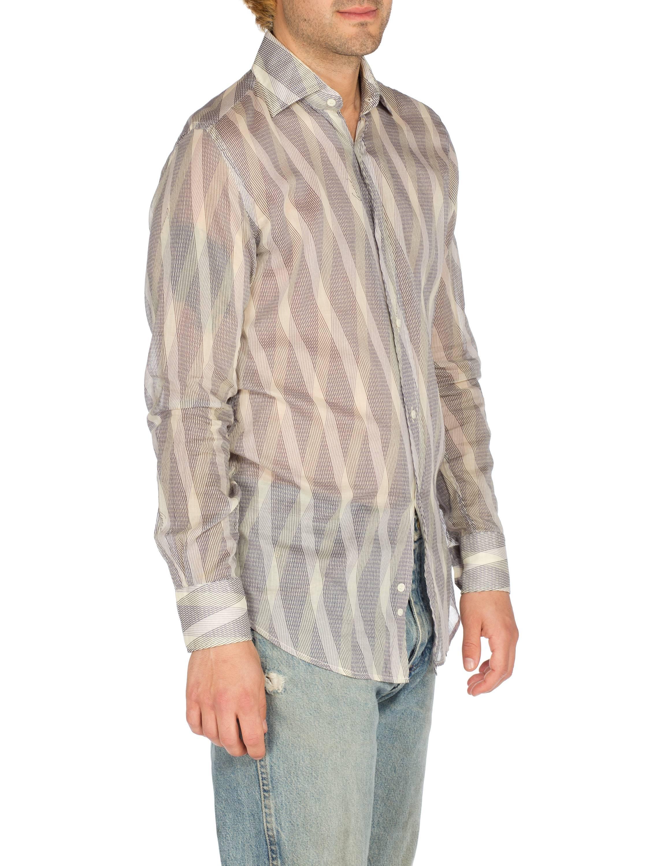 1990S GUCCI Men's 70S Style Sheer Diagonal Striped Shirt In Excellent Condition In New York, NY
