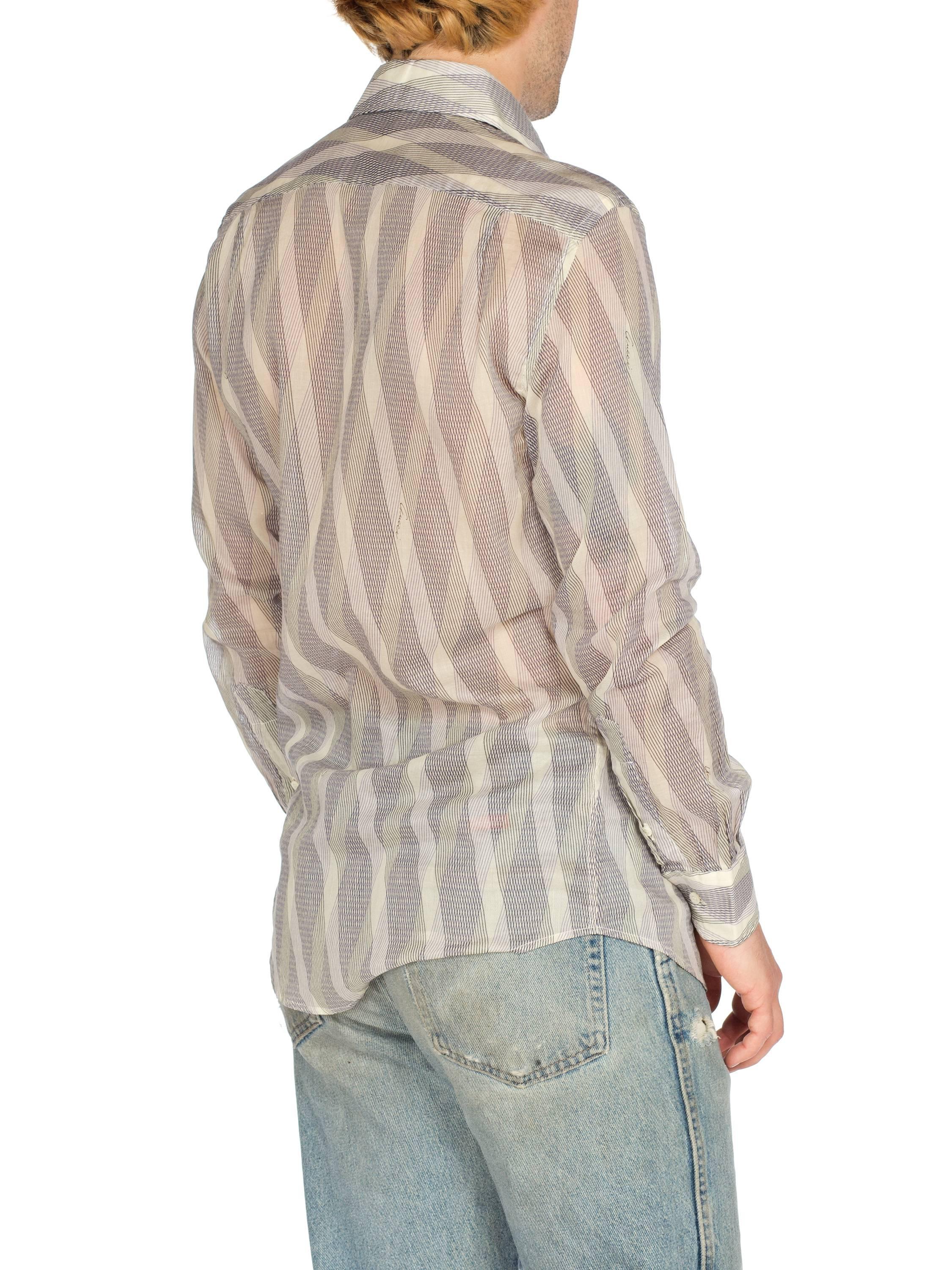 1990S GUCCI Men's 70S Style Sheer Diagonal Striped Shirt 1