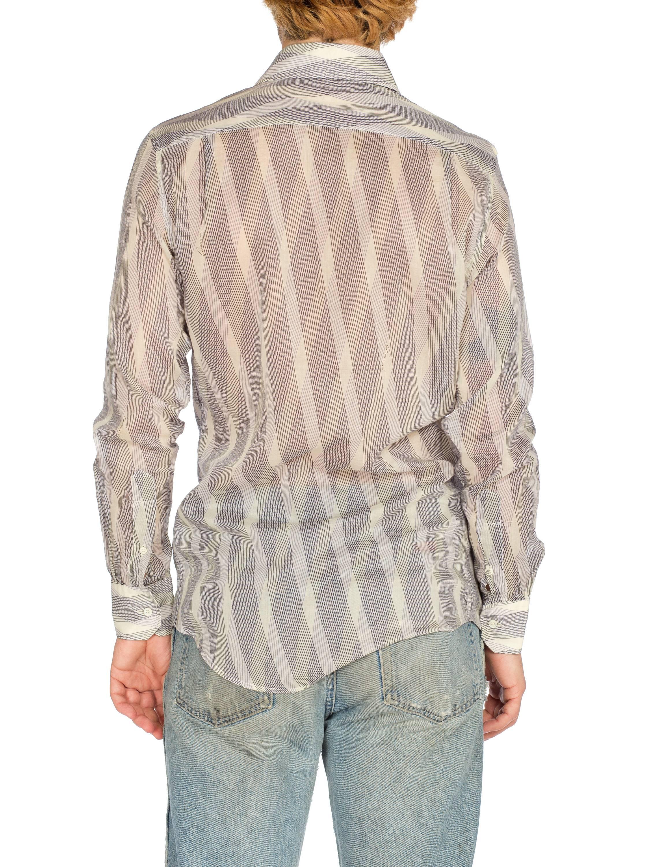 1990S GUCCI Men's 70S Style Sheer Diagonal Striped Shirt 2