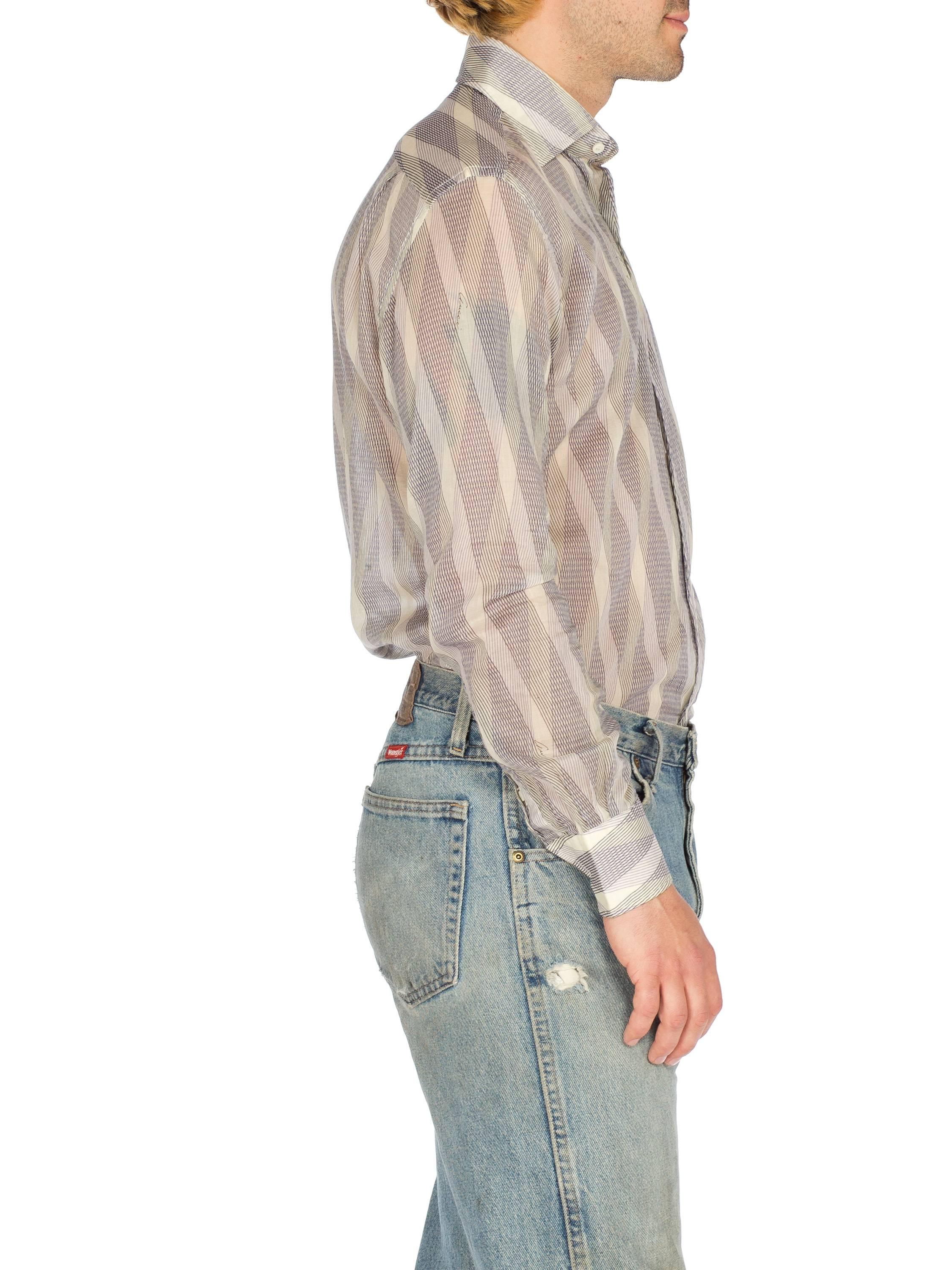 1990S GUCCI Men's 70S Style Sheer Diagonal Striped Shirt 4