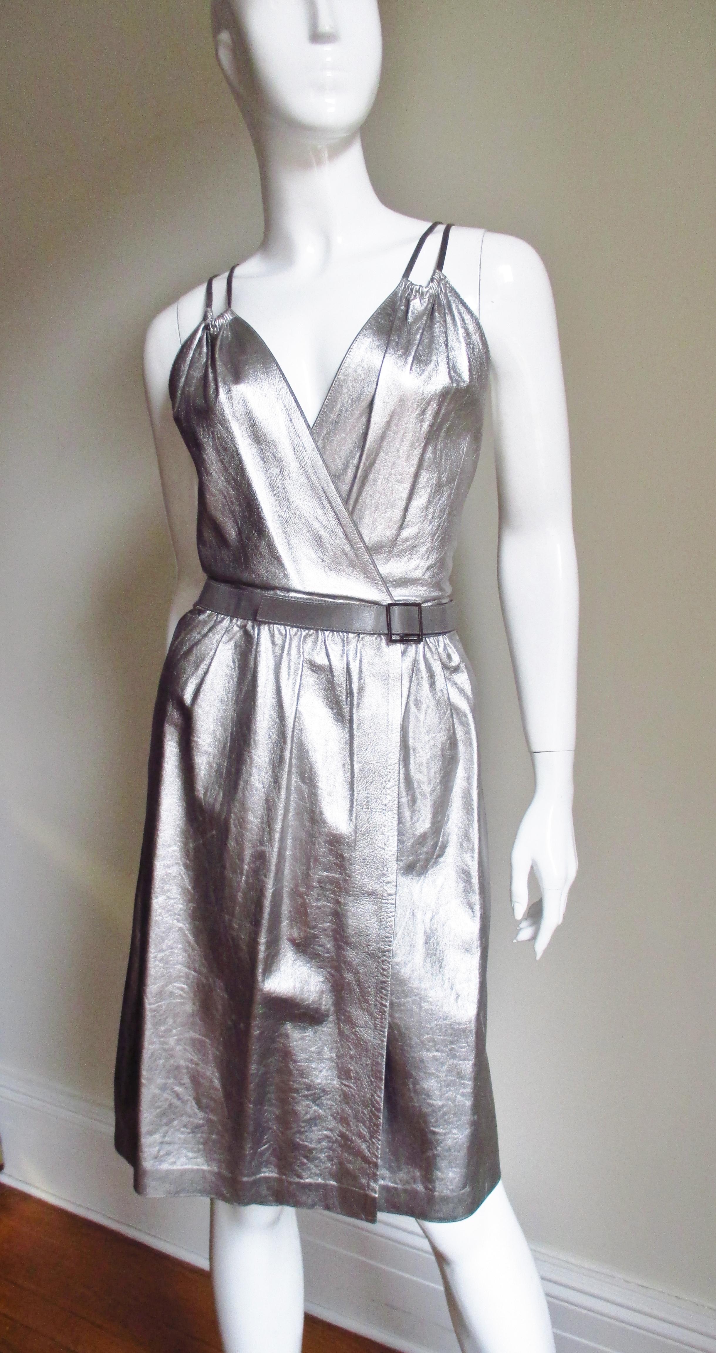 Women's Tom Ford for Gucci Silver Leather Backless Dress For Sale