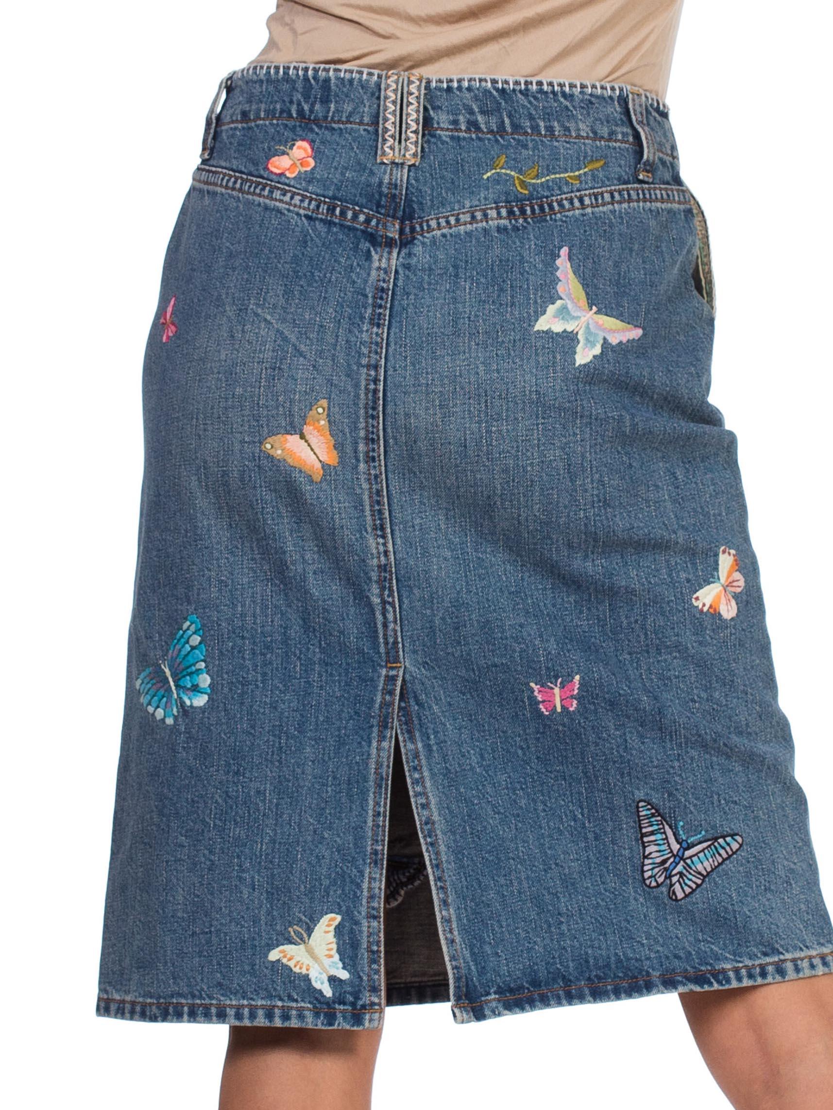 Blue Tom Ford Gucci Style Butterfly Embroidered Jean Skirt