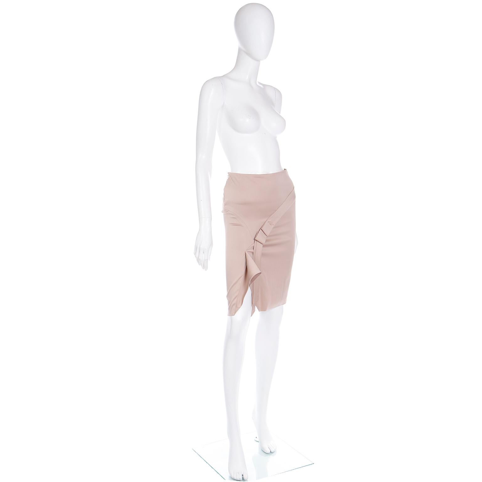 Beige Tom Ford Gucci Y2K 2000s Asymmetrical Silk Skirt with Ribbon Detail For Sale
