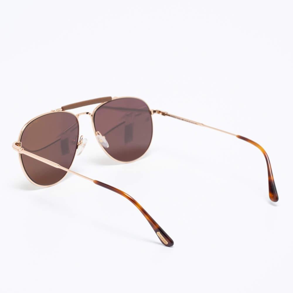 Tom Ford Havana Brown Sean TF536 Aviator Mirrored Sunglasses In Good Condition For Sale In Dubai, Al Qouz 2
