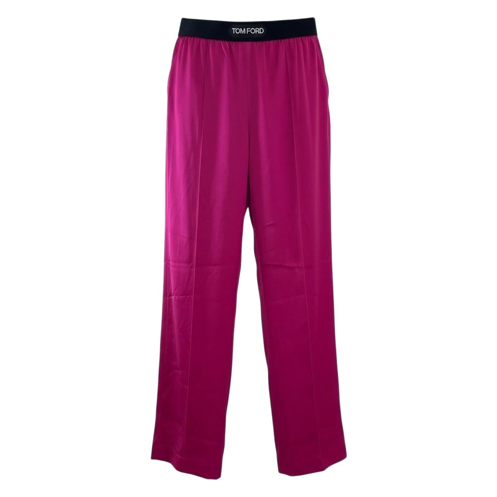 Tom Ford Hot Pink Seda Satén Logo Track Pantalones talla XS Barbie Pijama Auténtico en venta