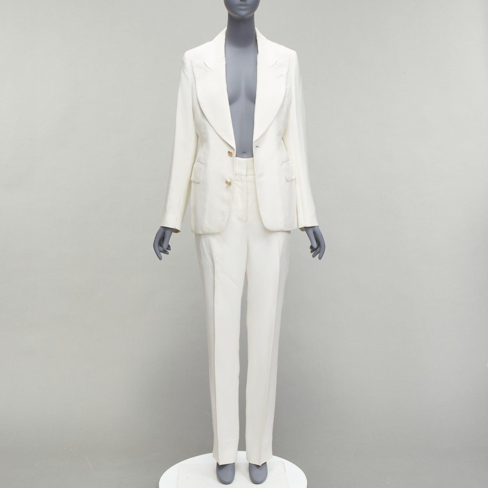 TOM FORD ivory wide lapels gold2- button blazer jacket pants suit IT44 L In Fair Condition In Hong Kong, NT