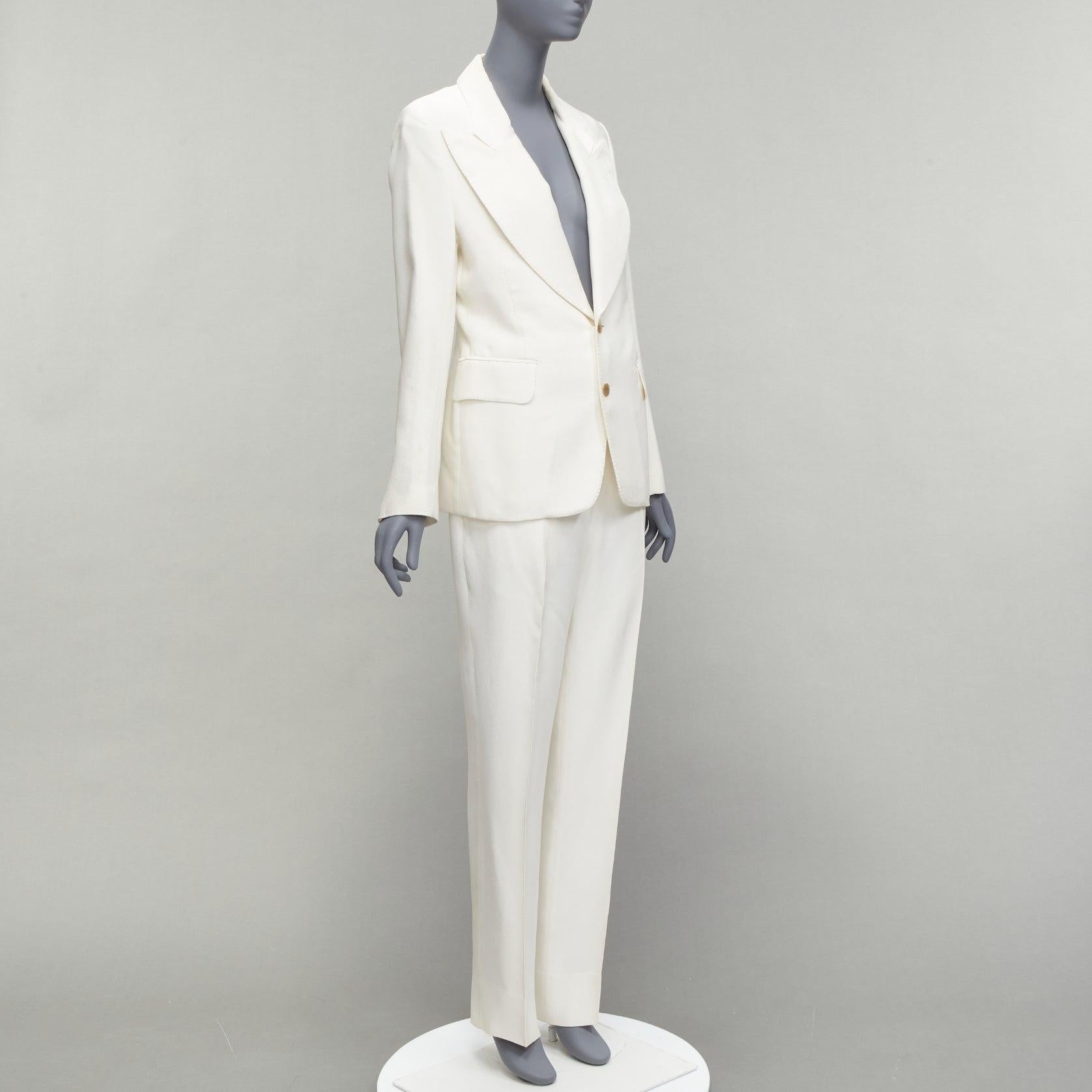 Women's TOM FORD ivory wide lapels gold2- button blazer jacket pants suit IT44 L