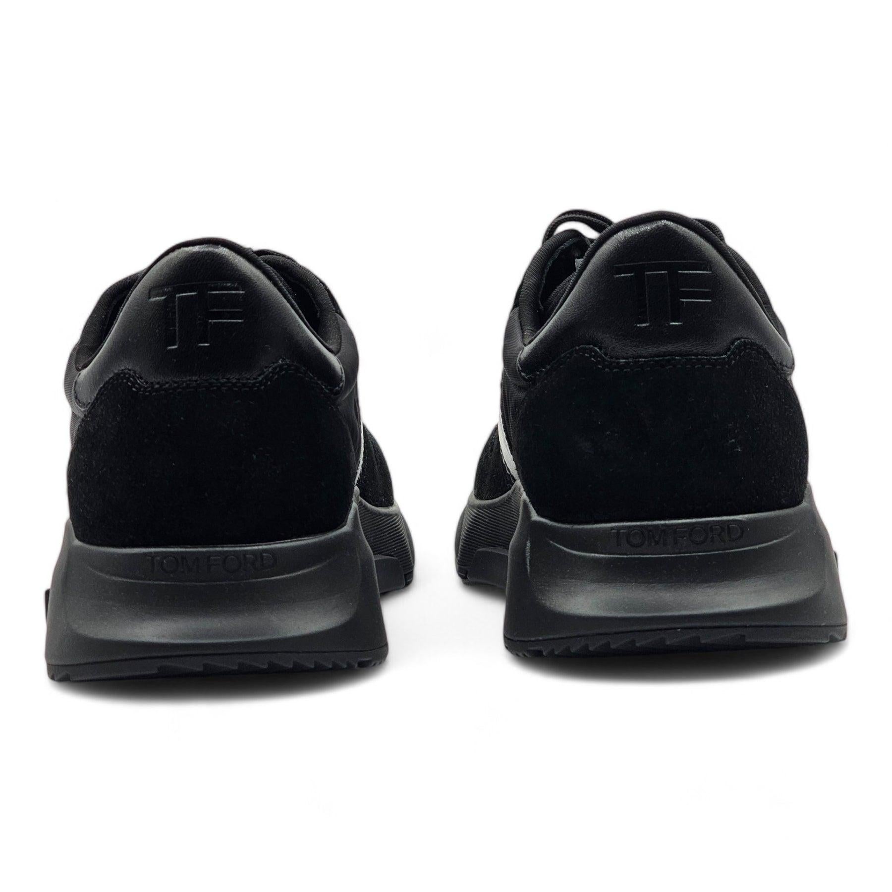 Noir Tom Ford Jagga Baskets en daim bordée de cuir et maille noire en vente