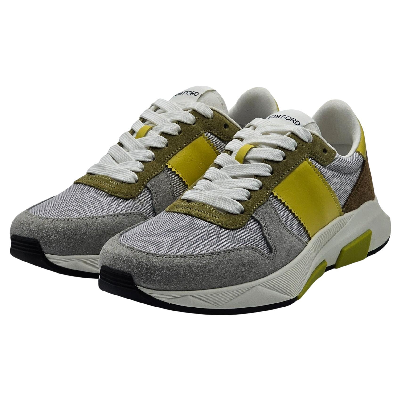 Tom Ford Jagga Turnschuhe aus Wildleder mit Lederbesatz und Mesh in Grau