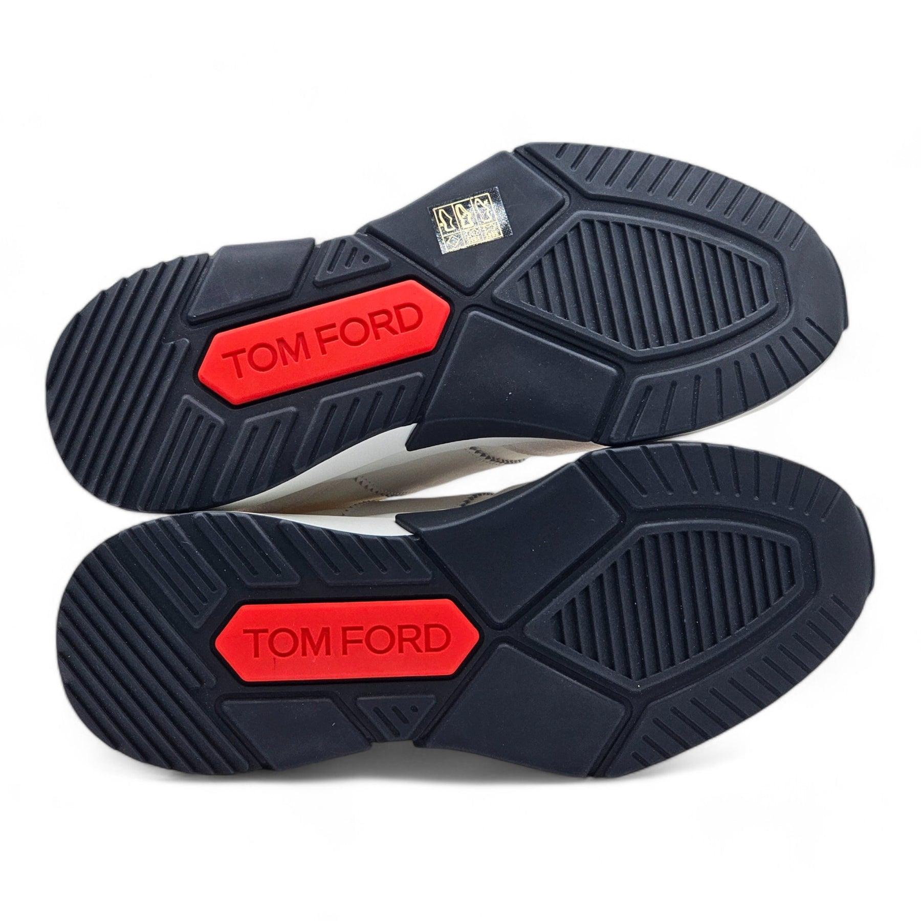 Tom Ford Jagga Turnschuhe mit Lederbesatz aus Wildleder und Mesh in Weiß im Zustand „Hervorragend“ im Angebot in Los Angeles, CA
