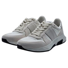 Tom Ford Jagga - Sneakers in pelle, camoscio e mesh in bianco
