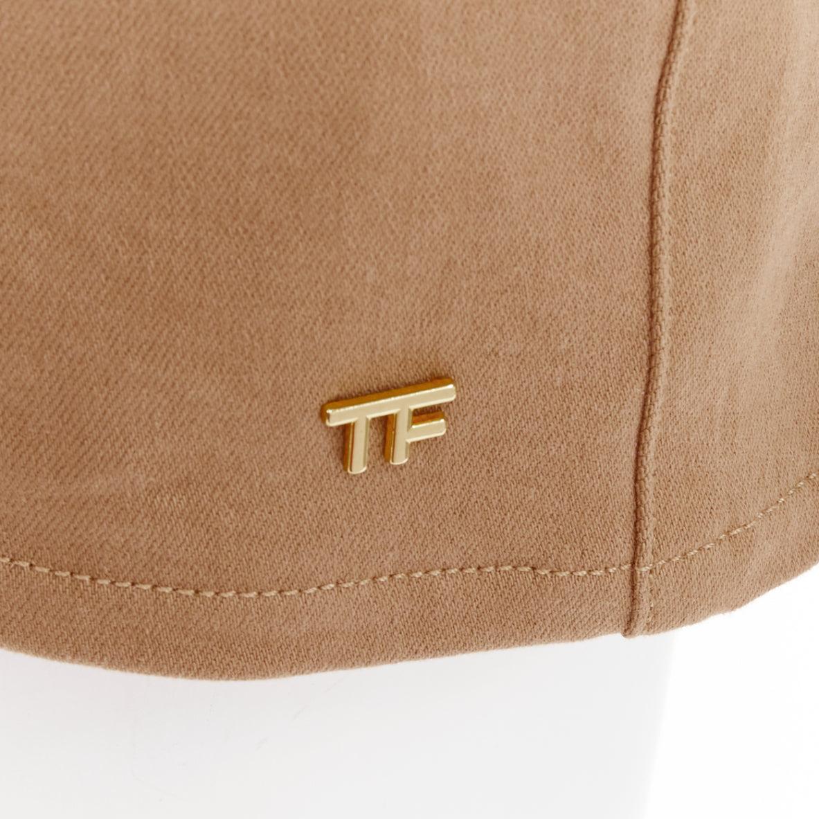 TOM FORD khaki cotton TF logo black blend leather trim mini shorts 25
