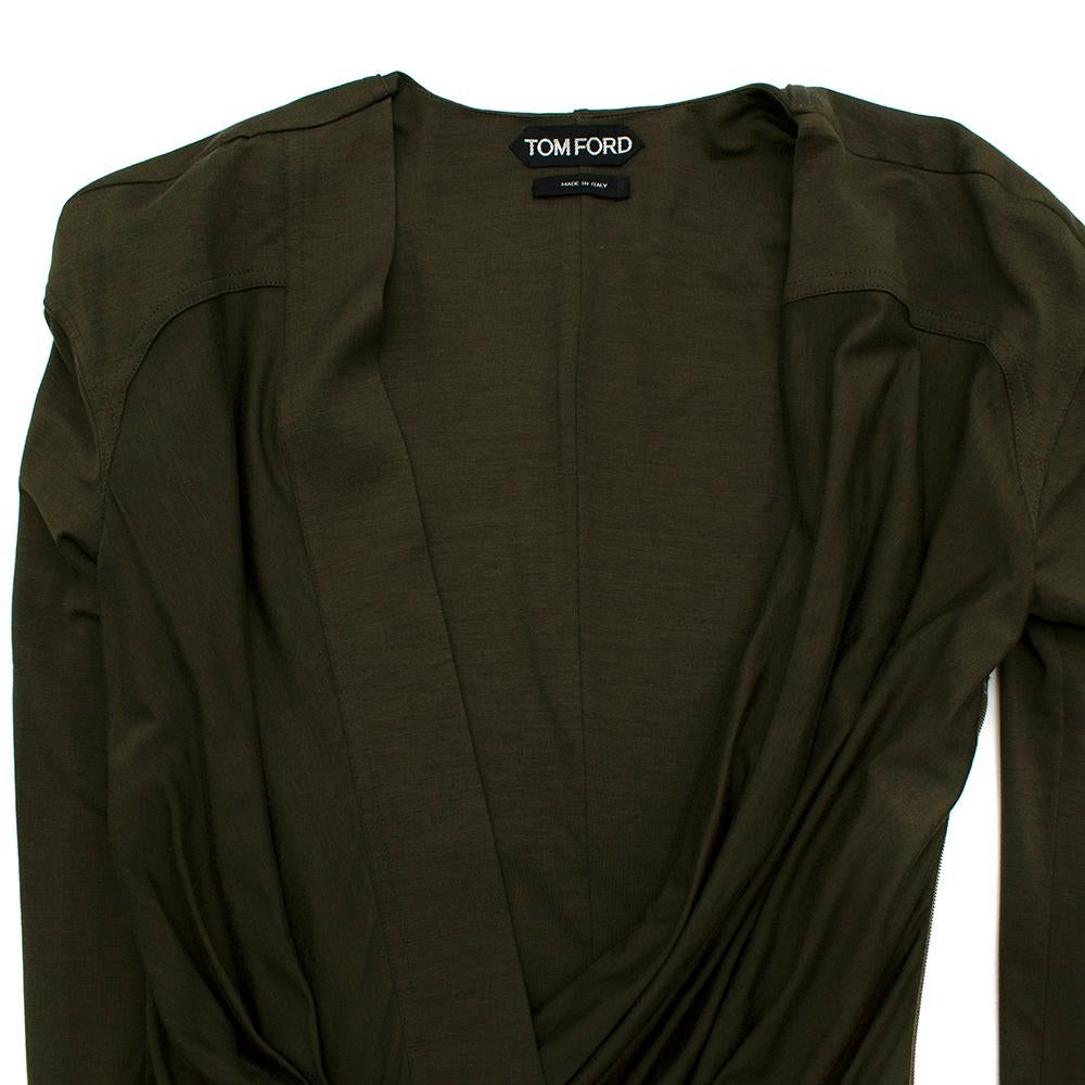 Tom Ford Khaki Plunge Neck D-Ring Wrap Style Dress - Size US 4 4