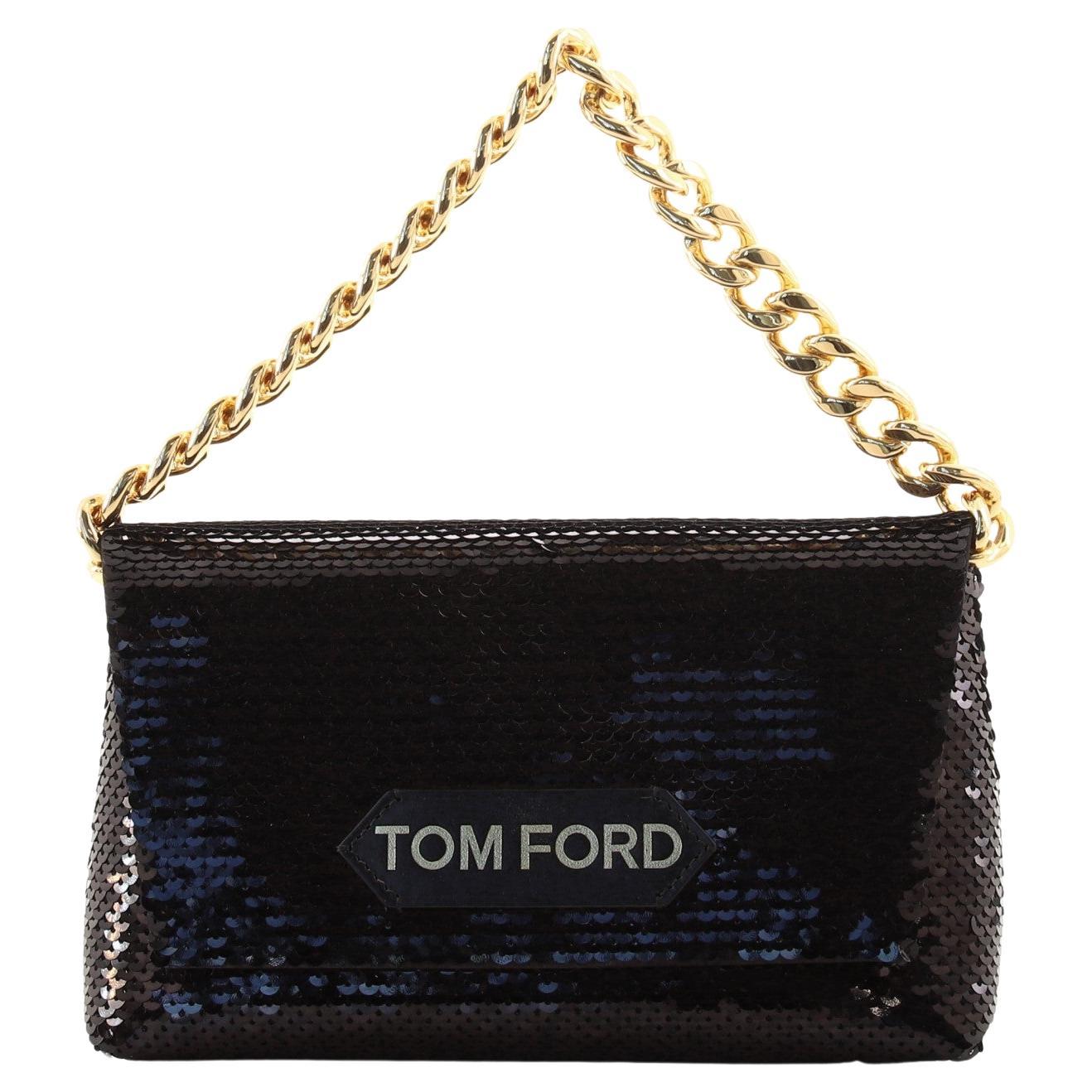 Tom Ford Label Flap Chain Clutch Sequins Mini