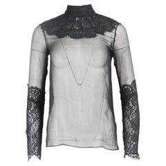 Tom Ford Lace Trimmed Silk Georgette Top It 40 Uk 8