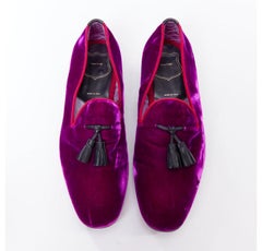 TOM FORD Le Smoking lila Samt schwarze Leder-Loafers mit Quaste US10T EU43