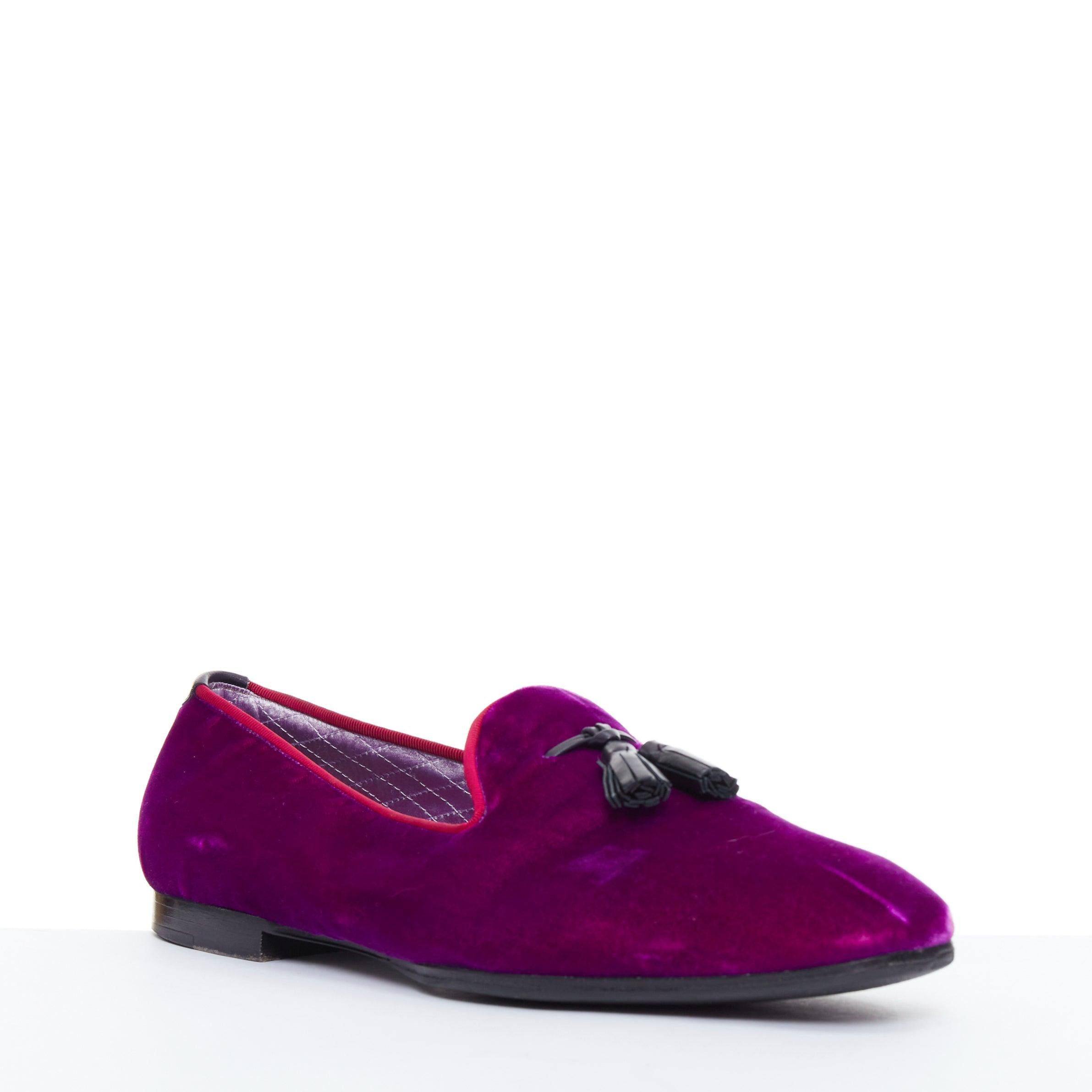TOM FORD Le Smoking lila Samt schwarze Leder-Loafers mit Quaste US10T EU43 (Violett)