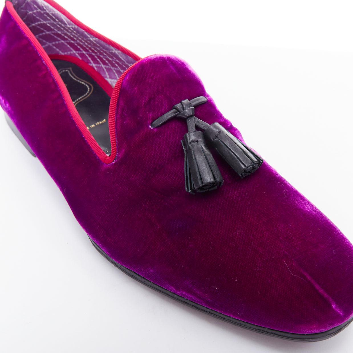 TOM FORD Le Smoking lila Samt schwarze Leder-Loafers mit Quaste US10T EU43 2