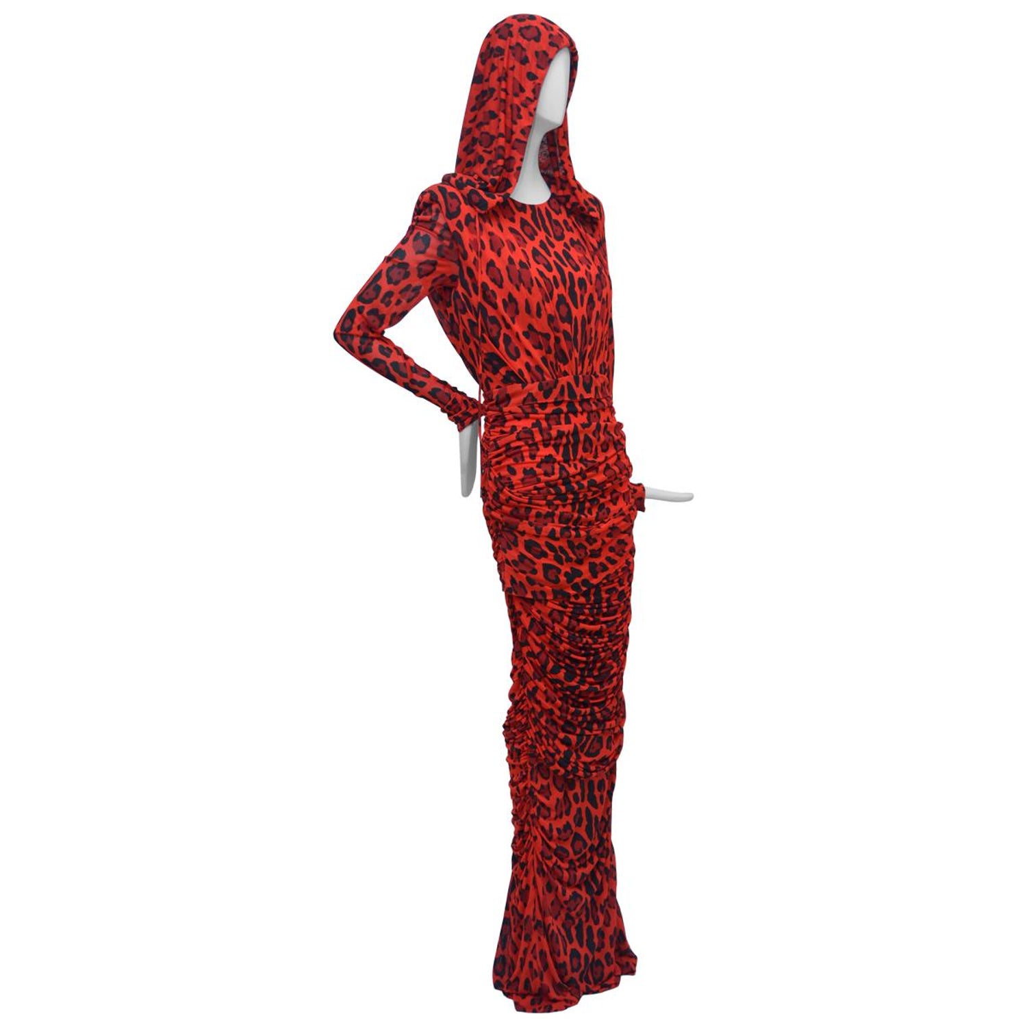 Tom Ford Leopard Cheetah Hooded Orange Red Dress Sz 40it At 1stdibs