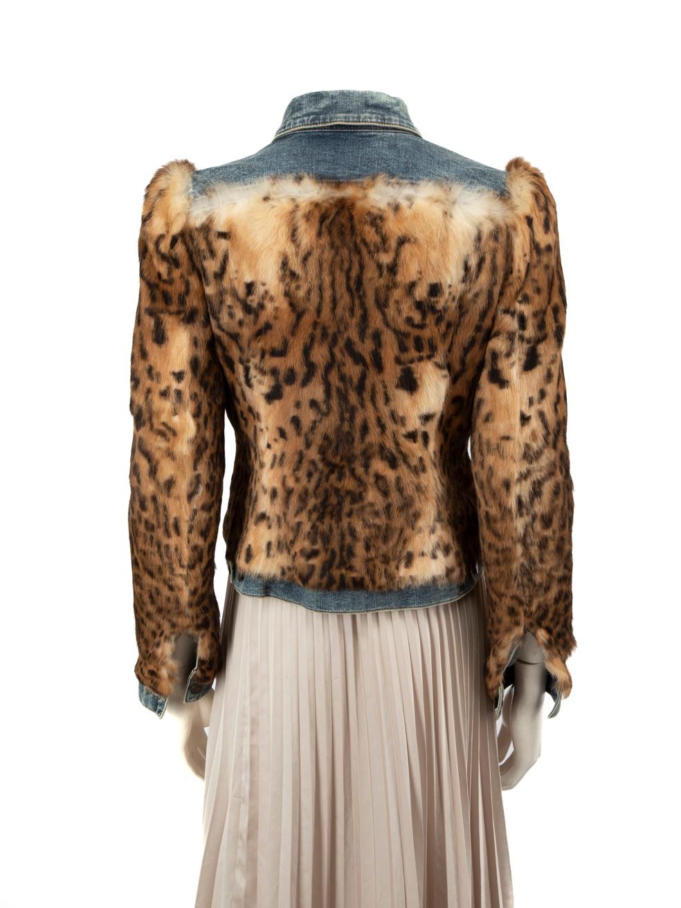 Brown Tom Ford Leopard Pattern Rabbit Fur Denim Jacket Size XS