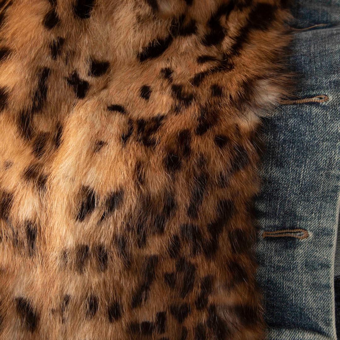 Tom Ford Leopard Pattern Rabbit Fur Denim Jacket Size XS In Good Condition In London, GB