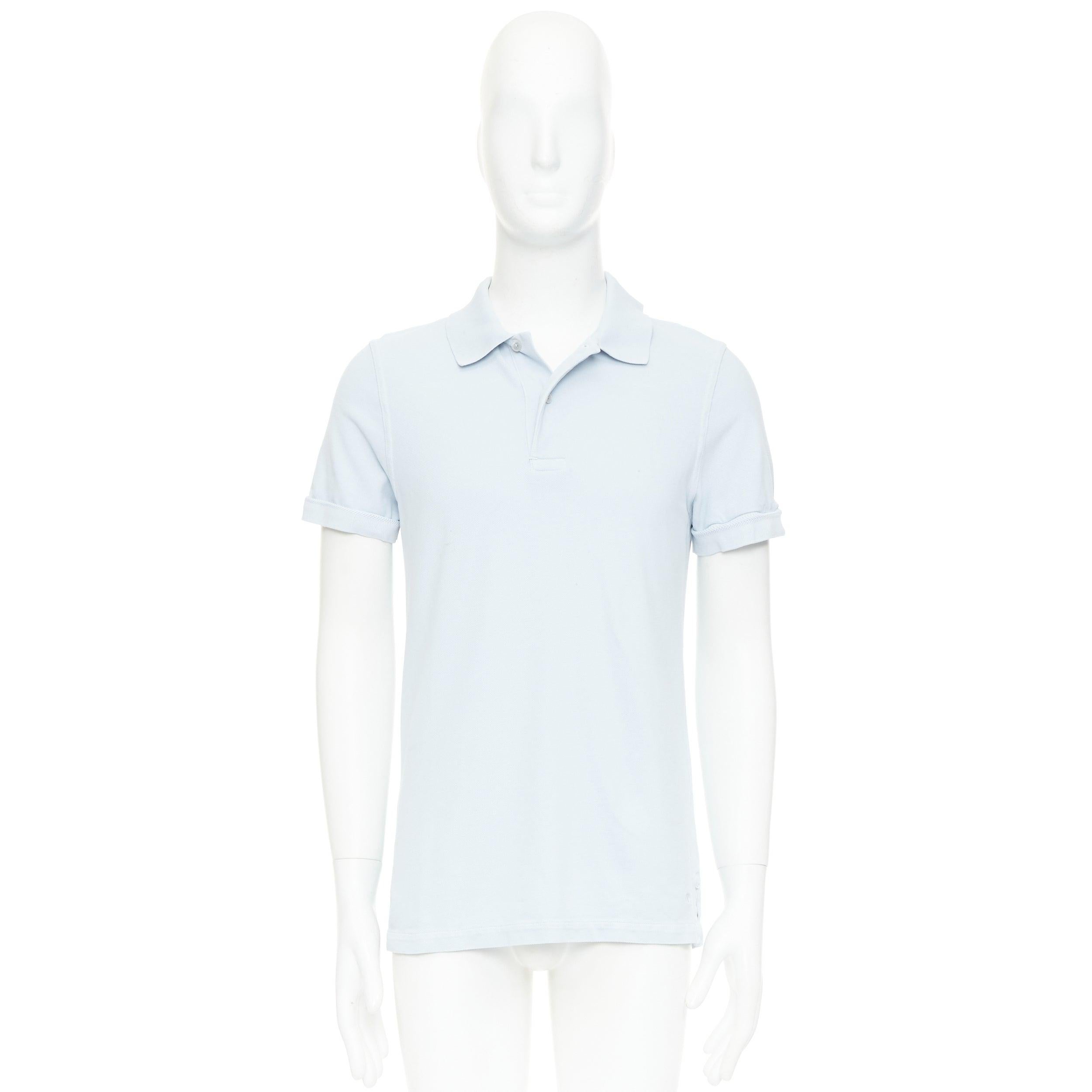 Tom Ford polo in cotone TF con logo sull'orlo in piqué azzurro IT48 M in vendita 5