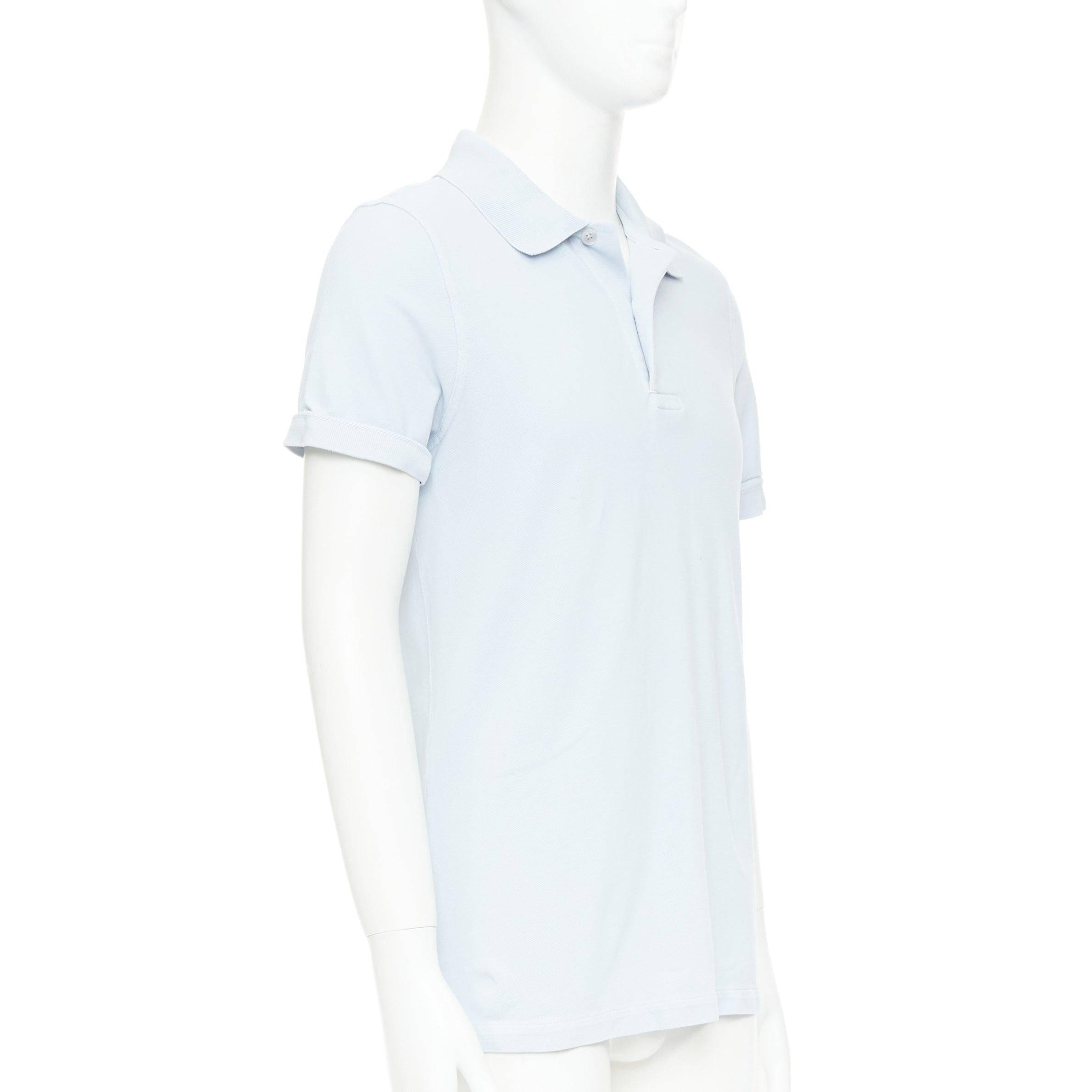 Grigio Tom Ford polo in cotone TF con logo sull'orlo in piqué azzurro IT48 M in vendita