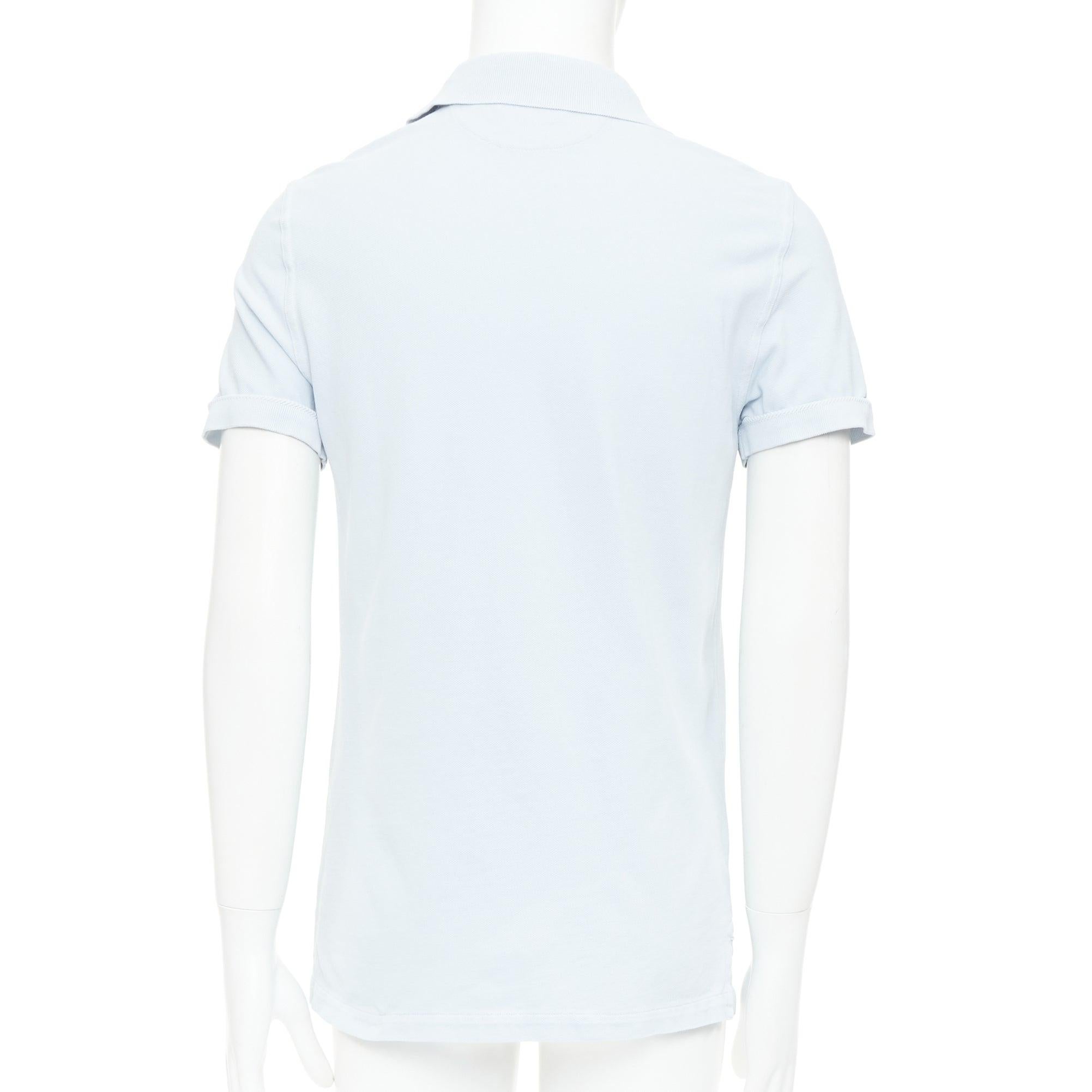 Uomo Tom Ford polo in cotone TF con logo sull'orlo in piqué azzurro IT48 M in vendita