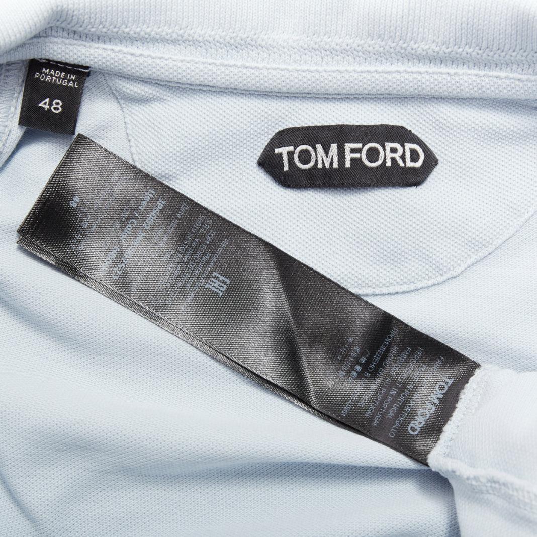 Tom Ford polo in cotone TF con logo sull'orlo in piqué azzurro IT48 M in vendita 4