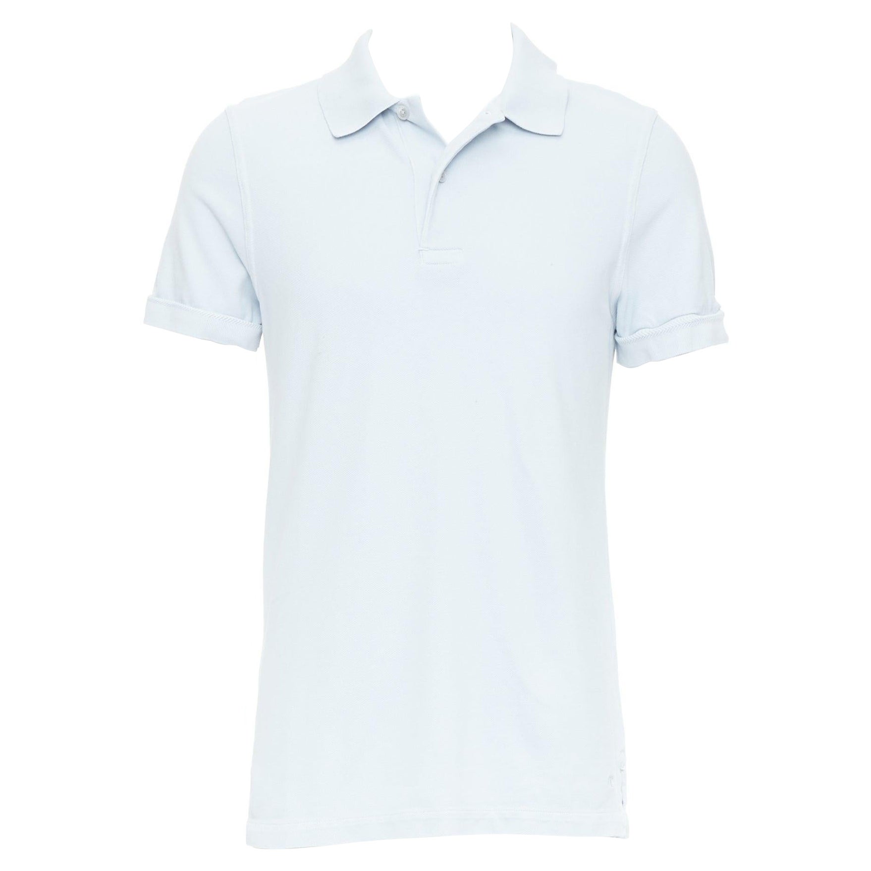 TOM FORD light blue cotton TF logo hem pique polo shirt IT48 M