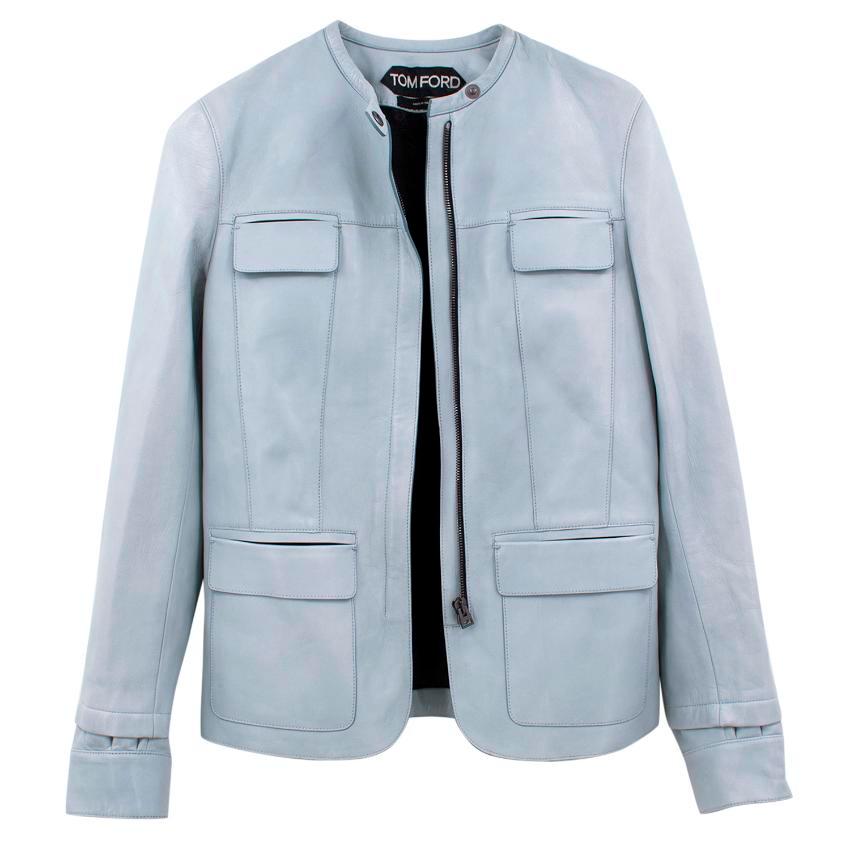 Tom Ford Light Blue Leather Jacket - Size US 0 In Excellent Condition In London, GB