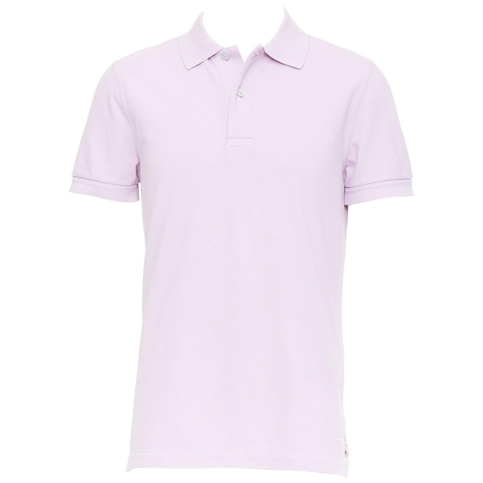 TOM FORD light purple pink cotton TF logo hem pique polo shirt IT48 M