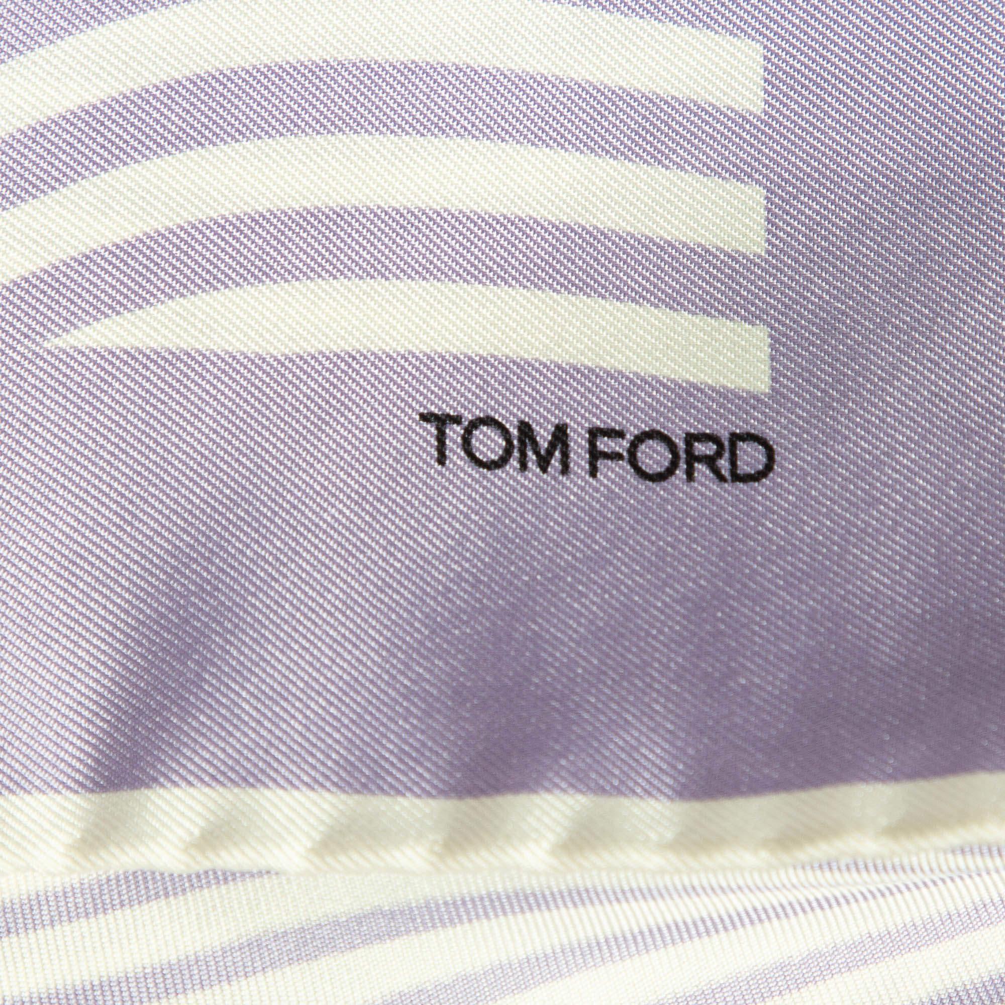 Gray Tom Ford Light Purple Stripe Silk Pocket Square For Sale