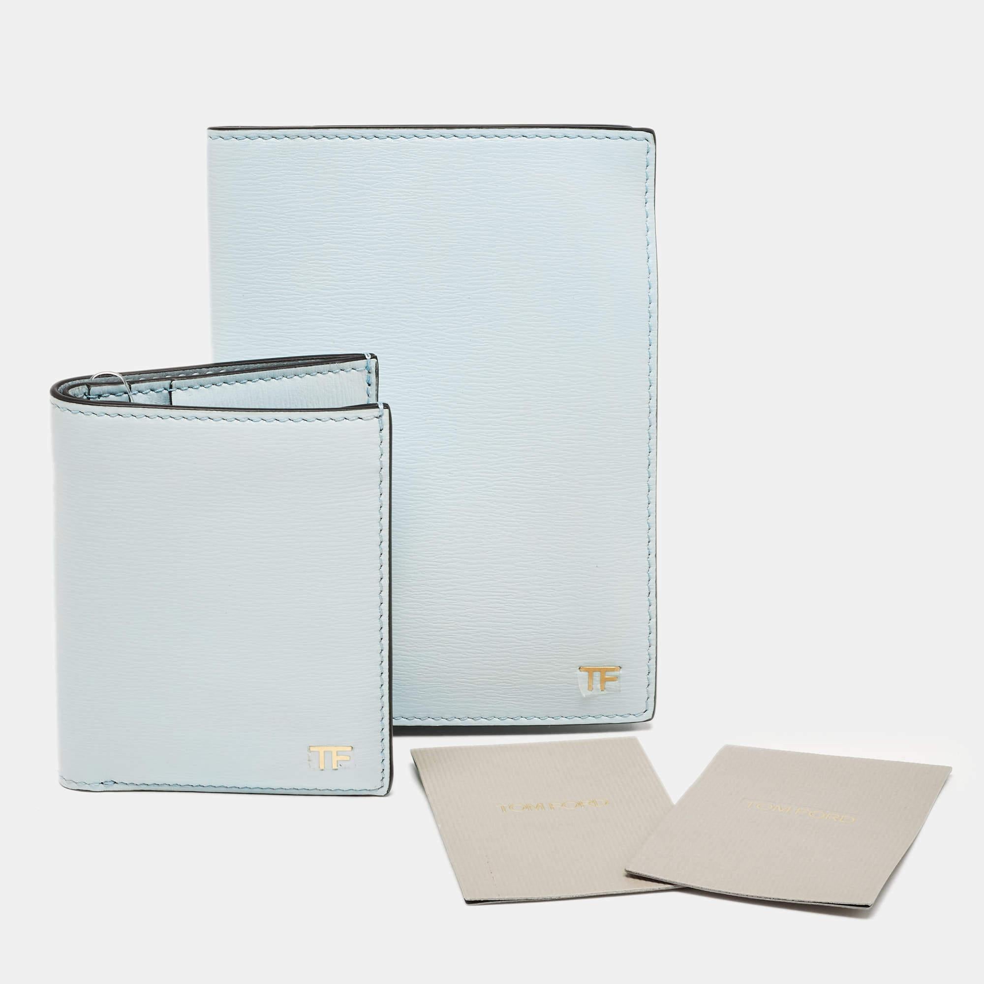 Tom Ford Light Turquoise Leather TF Passport Holder and Card Case Set 3