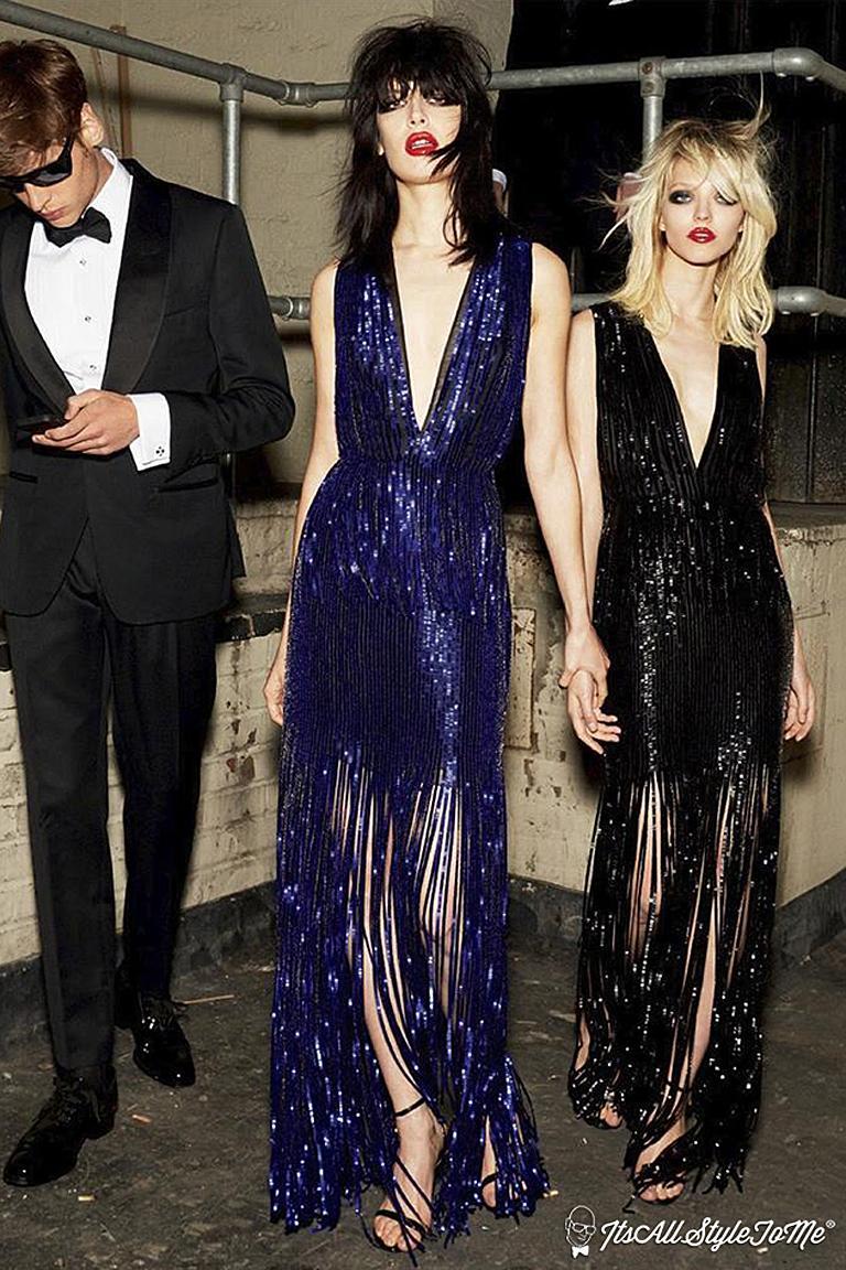 Tom Ford Limited  Vestido de Noche con Cuentas Azul Profundo de Inspiración Decó en venta 3