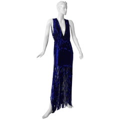 Tom Ford Limited  Deco Inspired Deep Blue Beaded Evening Dress