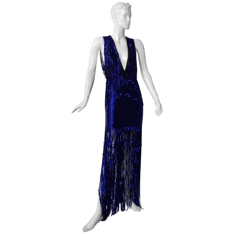 Tom Ford Limited Deco Inspired Deep Blue Beaded Evening Dress For Sale at  1stDibs | tom ford blue dress